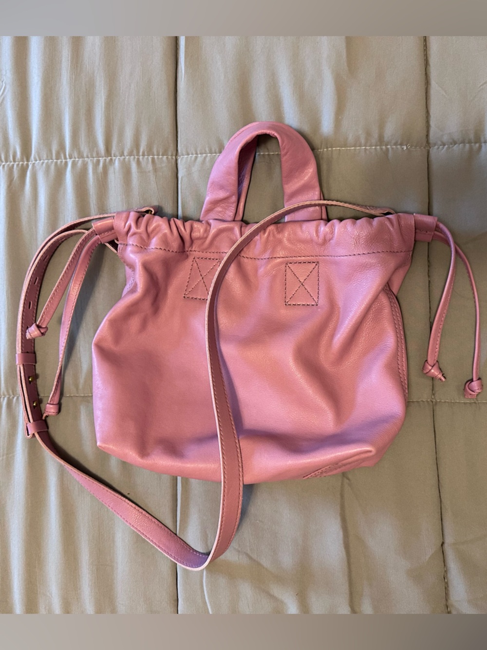 Madewell Piazza Drawstring Crossbody Bag Pink Mauve Soft Leather